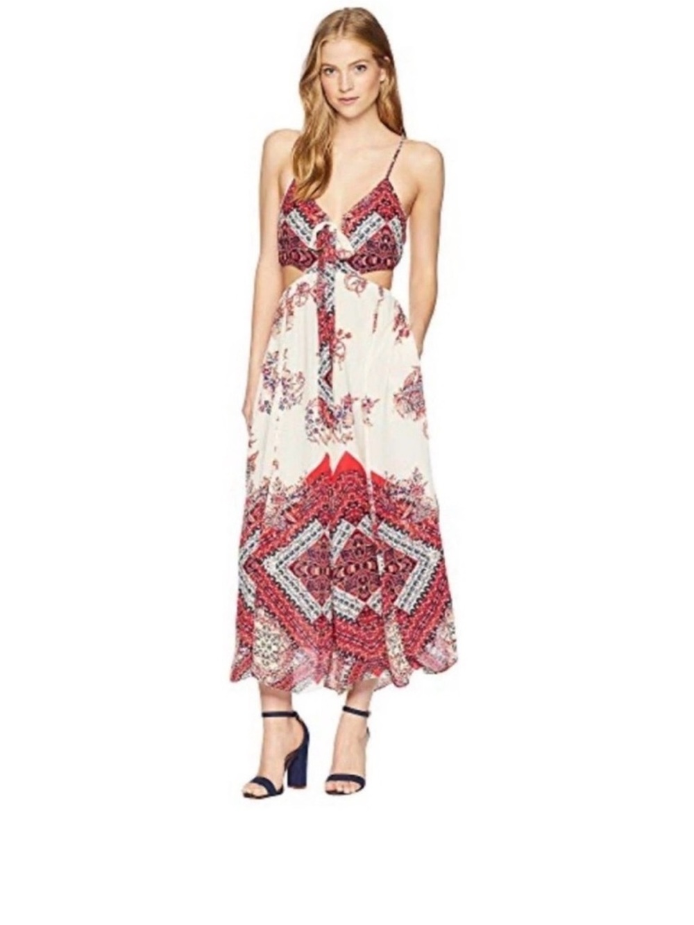 Free People Bella Jumpsuit Bohemian Floral Cut Out Back Wide Culotte Leg Medium